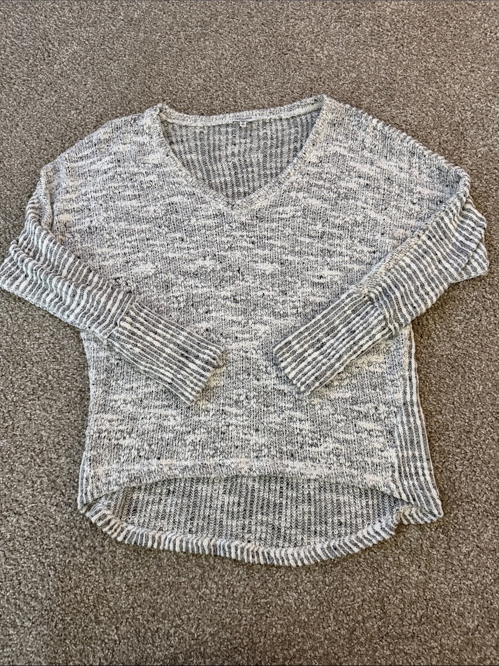 Splendid Marled V-Neck Sweater in Gray and Cream